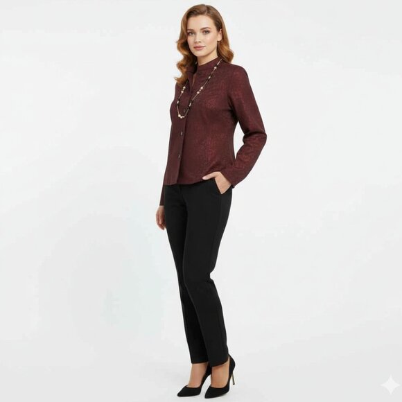 CHICO'S Brown/Bronze Button Down Jacket Coat Sz 2/L CHIC! - Picture 2 of 6